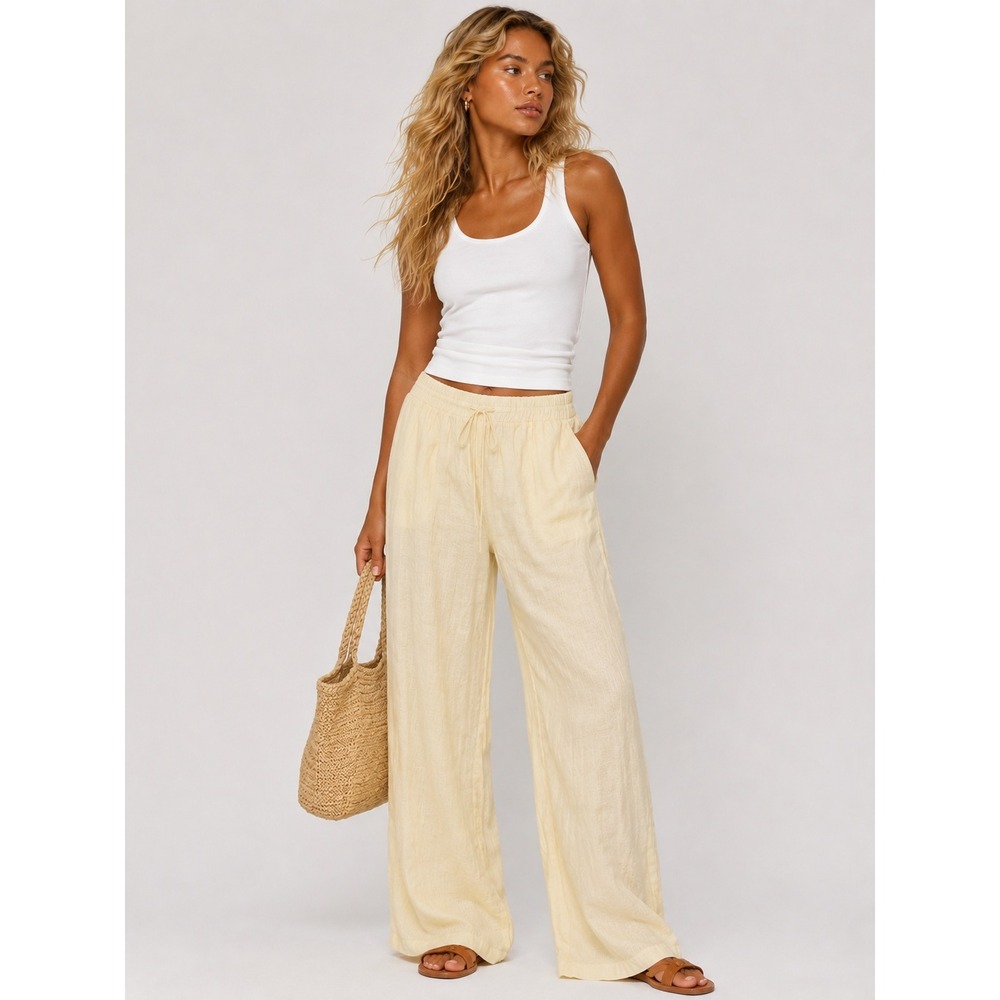PrettyLittleThing Cream Textured Wide Leg Trouser Cover Up Pants US 6 S NWT New
